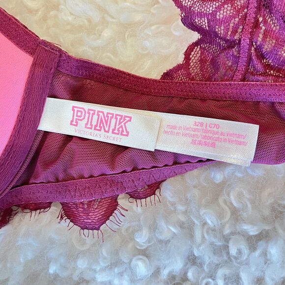 Victoria's Secret PINK Raspberry Lace Date Racerback Bra Front Clasp 32B - Picture 8 of 8